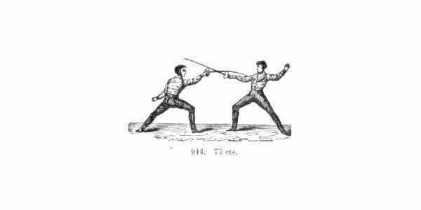Two men fencing.