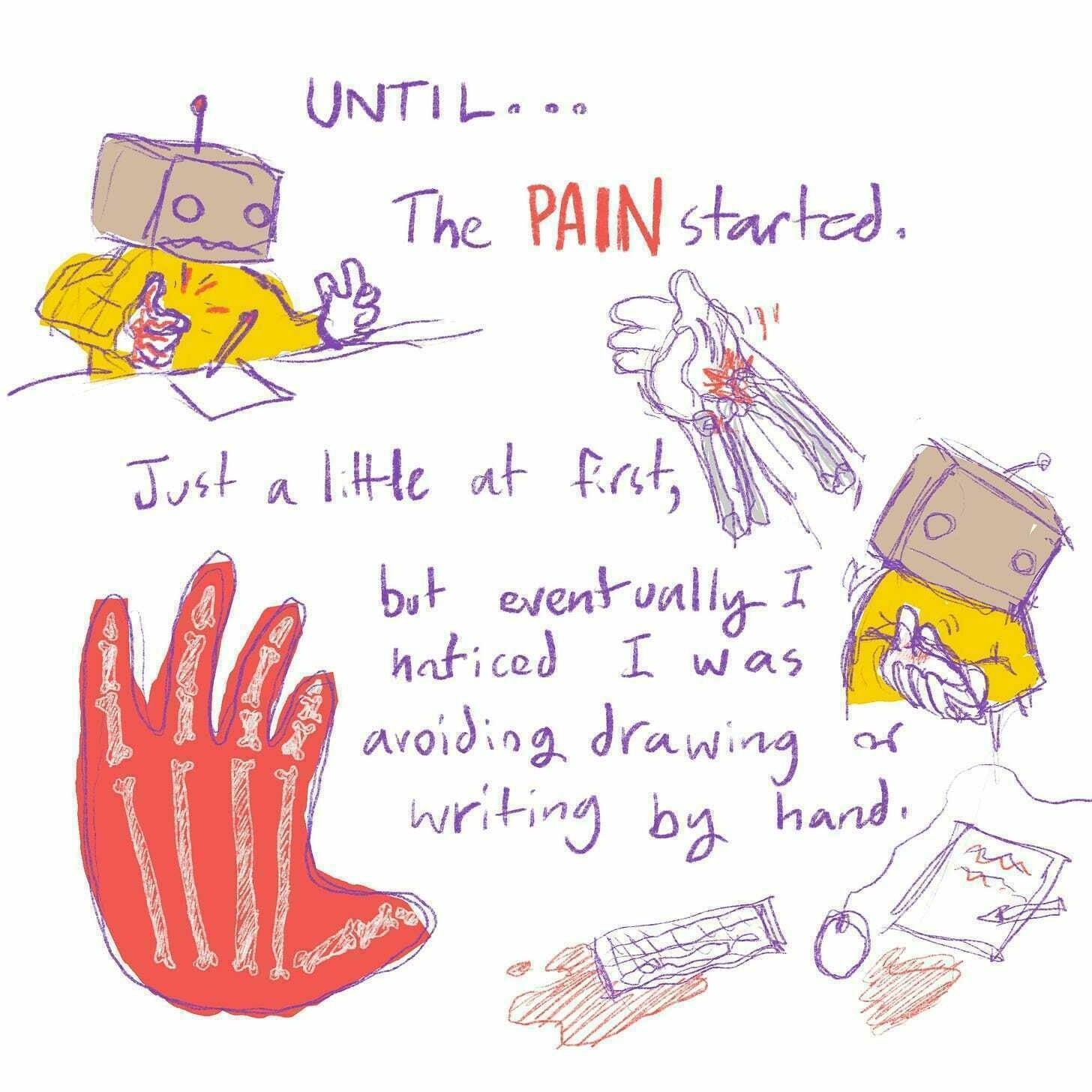 Until... the pain started. Just a little at first, but eventually I noticed I was avoiding drawing or writing by hand.